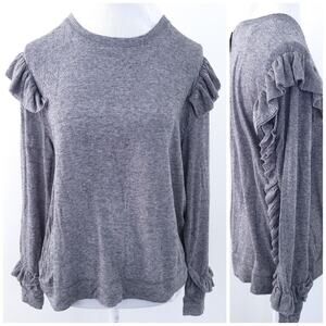 NEW Hello Nite Pullover Ruffle Top Gray Small Long Sleeve Comfy Career Casual